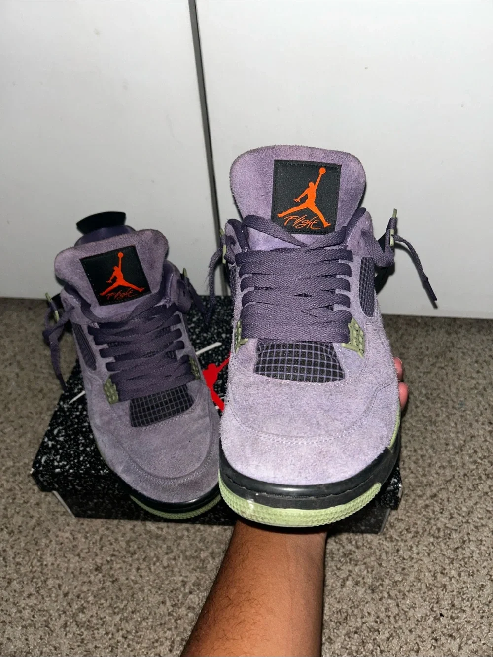 Jordan 4 (canyon purples) faded suede labeled as 13.5 size (really size 12)